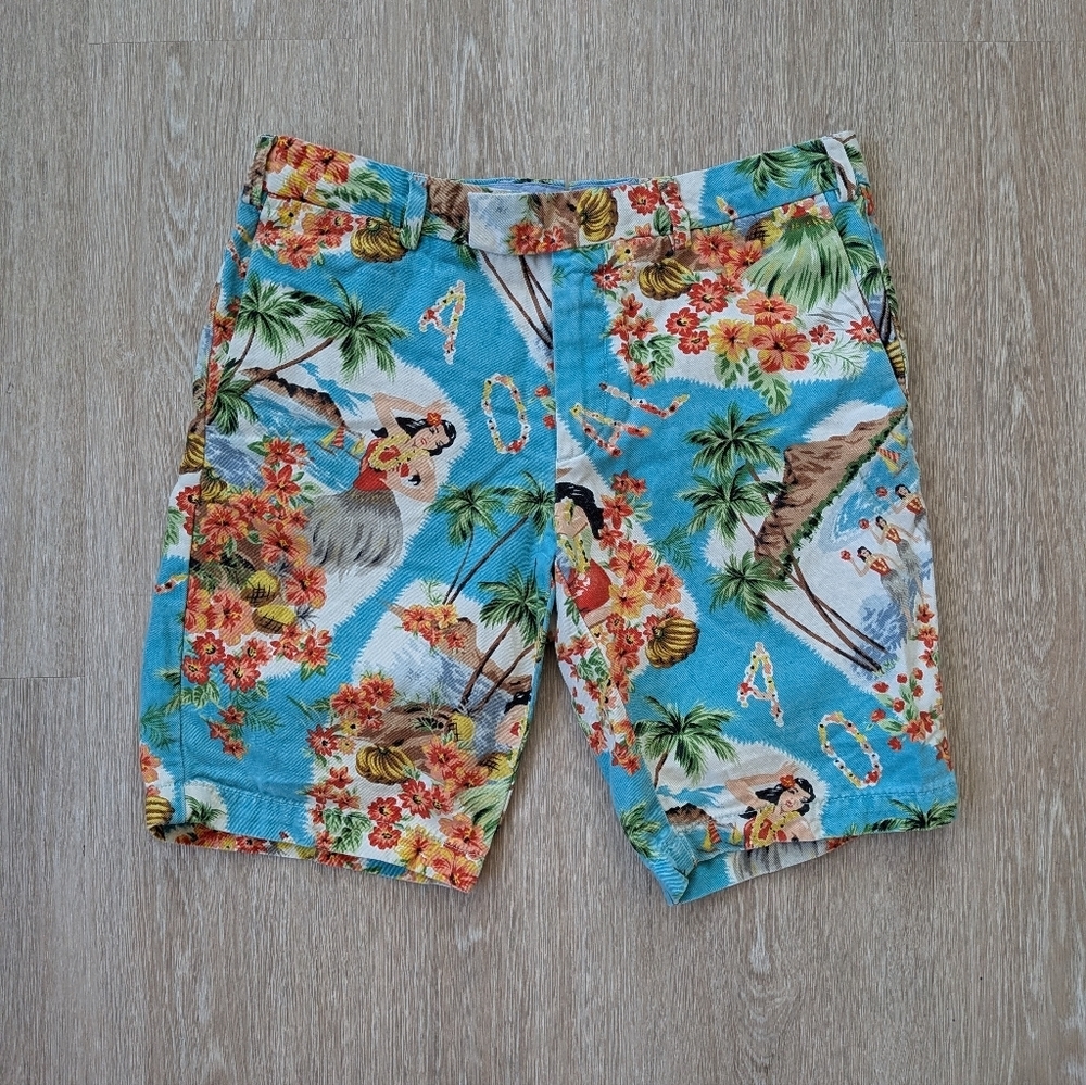 Polo Ralph Lauren Shorts Men's 31 Linen Blend Hula Girl Aloha Hawaiian
